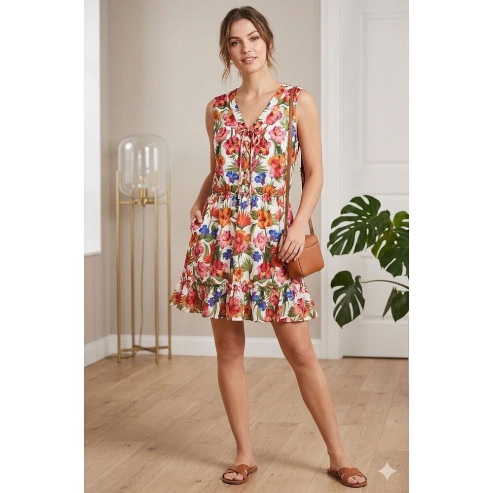 I.N.C. International Concepts Dress Womens XL Floral-Print Tie-Front Mini New